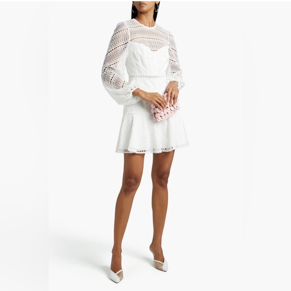 ML Monique Lhuillier Fluted Macramé Lace Mini Dress NWT Size 0 Bridal